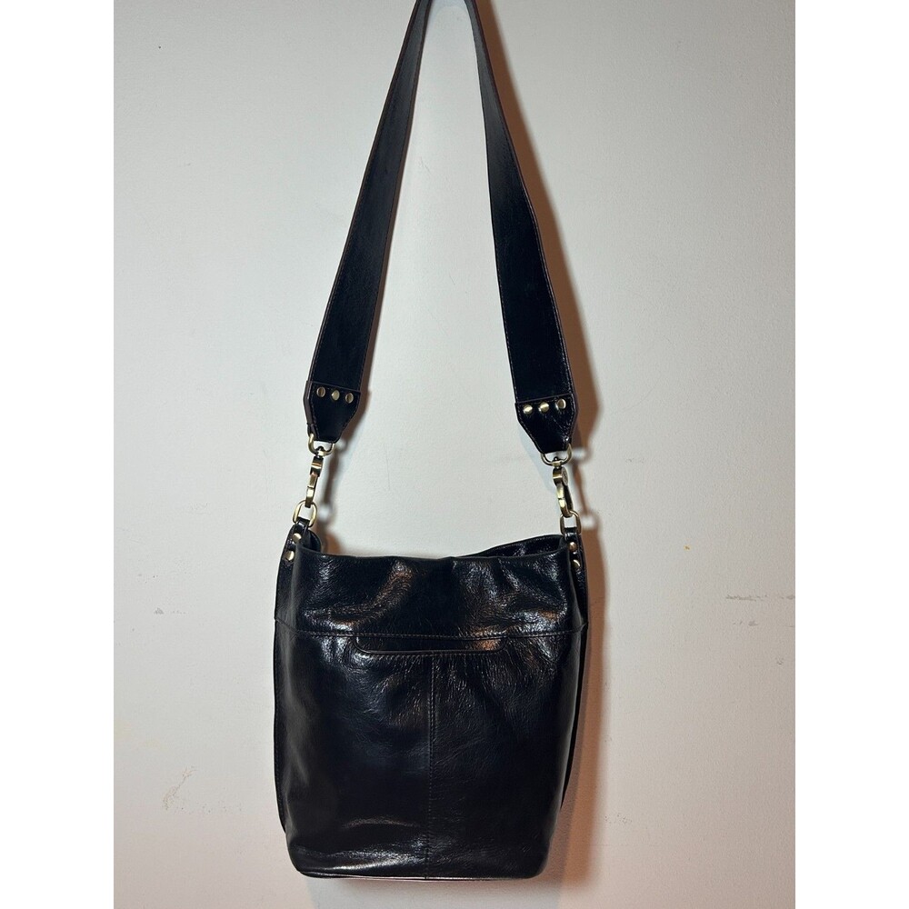 HOBO International Black Polished Leather Bucket Bag Purse Handbag - Picture 3 of 16